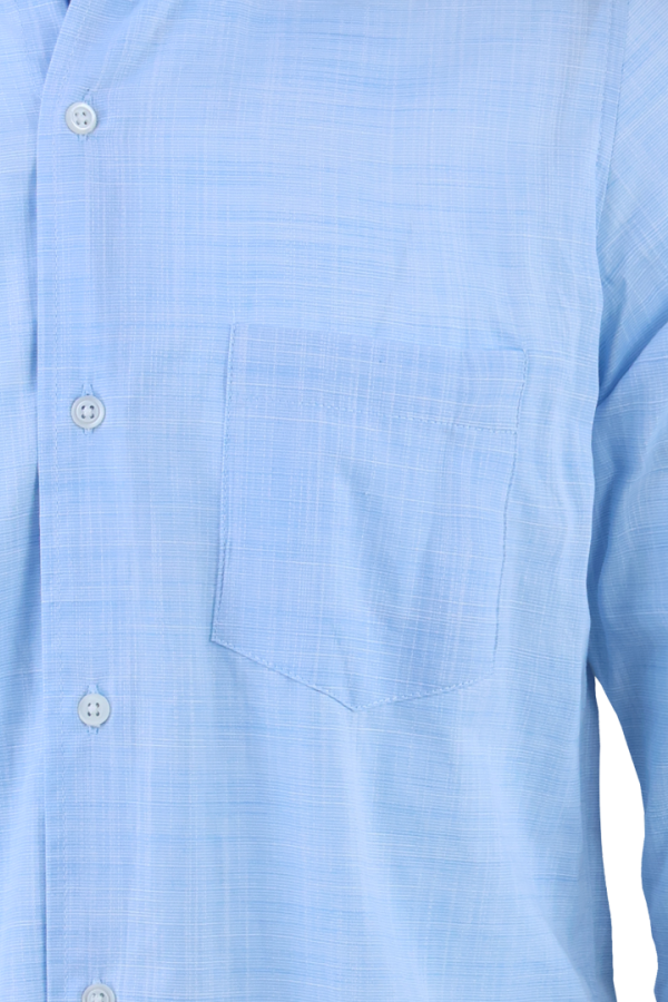 Camisa Manga Larga Slim Fit Textura Lino Color Azul Jaspe Para Caballero